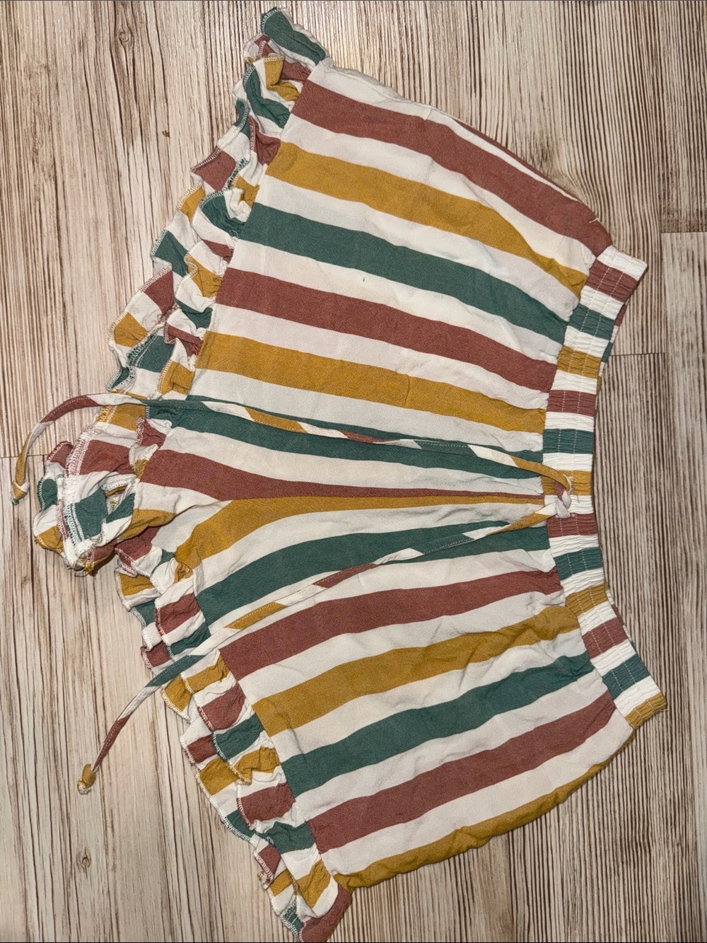 Striped Casual Women’s Shorts - Green, Mustard & Rust